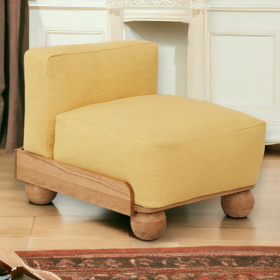Buy Best Online Oak Wood & Velvet One Seater Sofa Super Yellow 