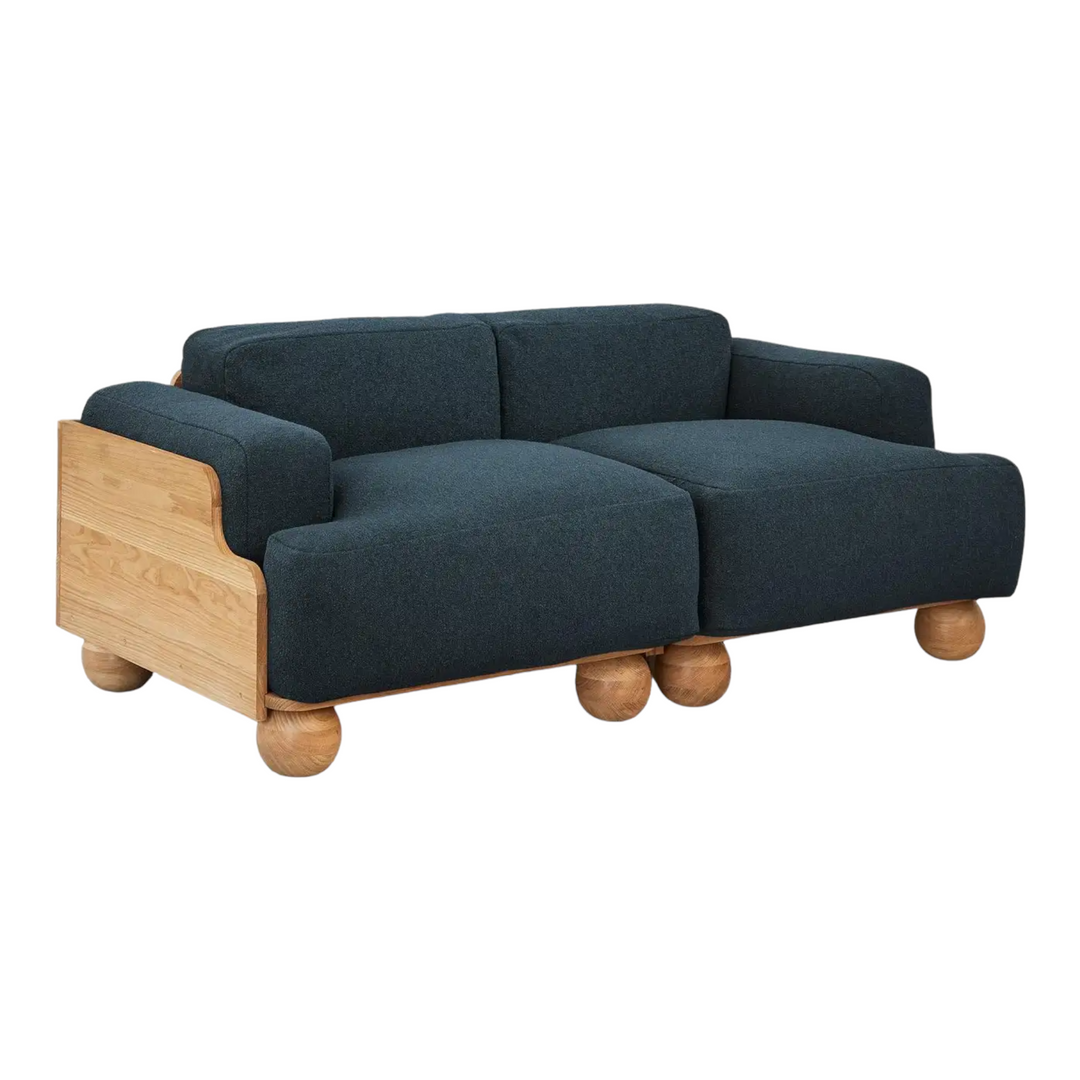 Nismaaya Batson Oak Wood 2 Seater Sofa Blue 2