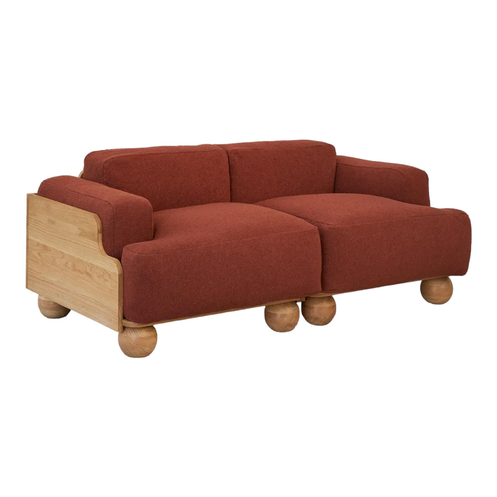 Nismaaya Batson Oak Wood 2 Seater Sofa Red 2