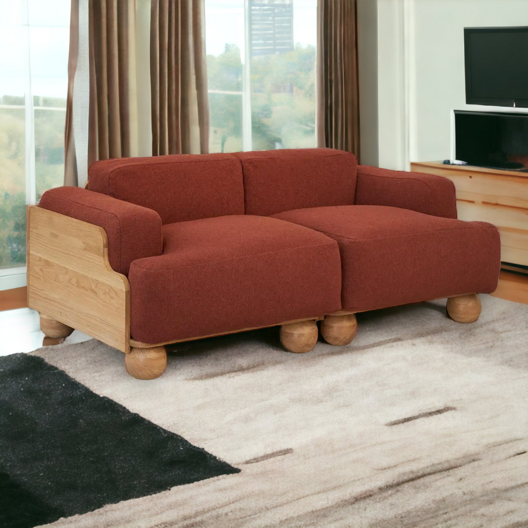 Nismaaya Batson Oak Wood 2 Seater Sofa Red 1