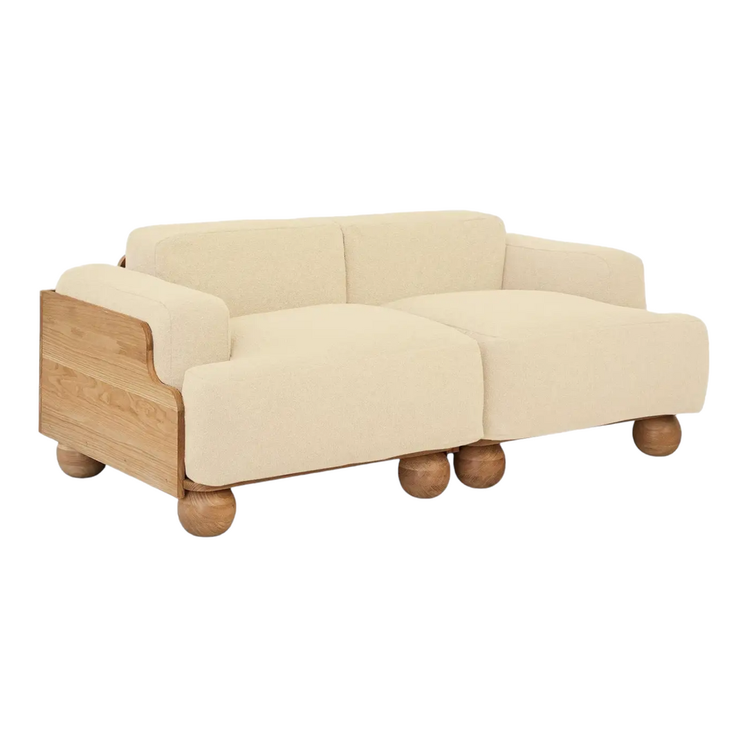 Nismaaya Batson Oak Wood 2 Seater Sofa White 2