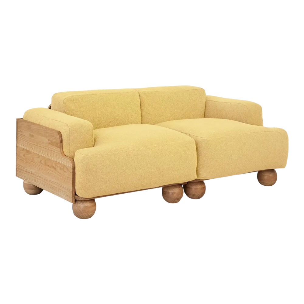 Nismaaya Batson Oak Wood 2 Seater Sofa Yellow 2