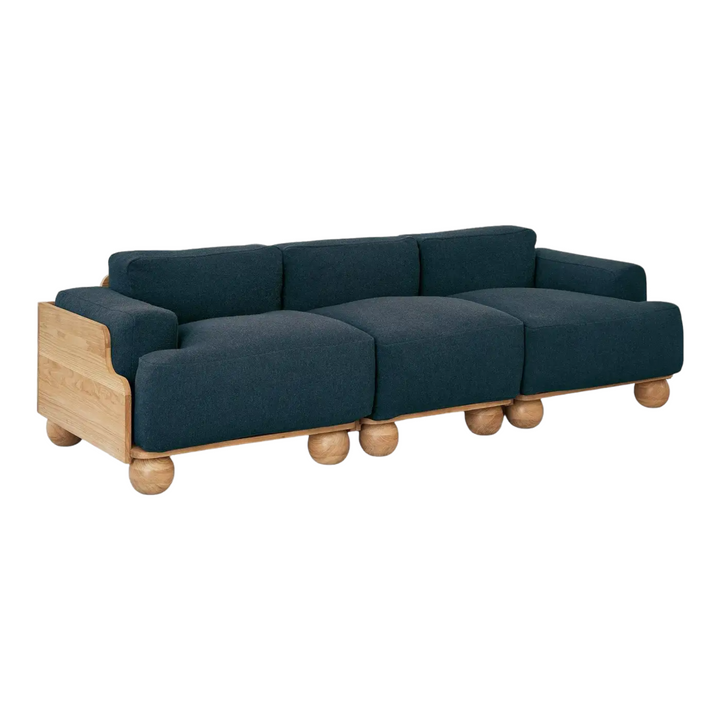 Nismaaya Batson Oak Wood 3 Seater Sofa Blue 2