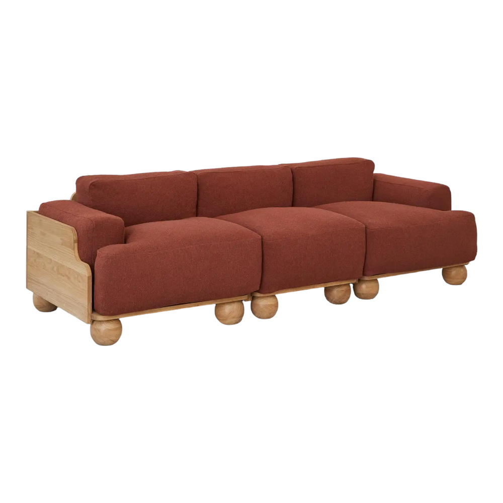 Nismaaya Batson Oak Wood 3 Seater Sofa Red 2