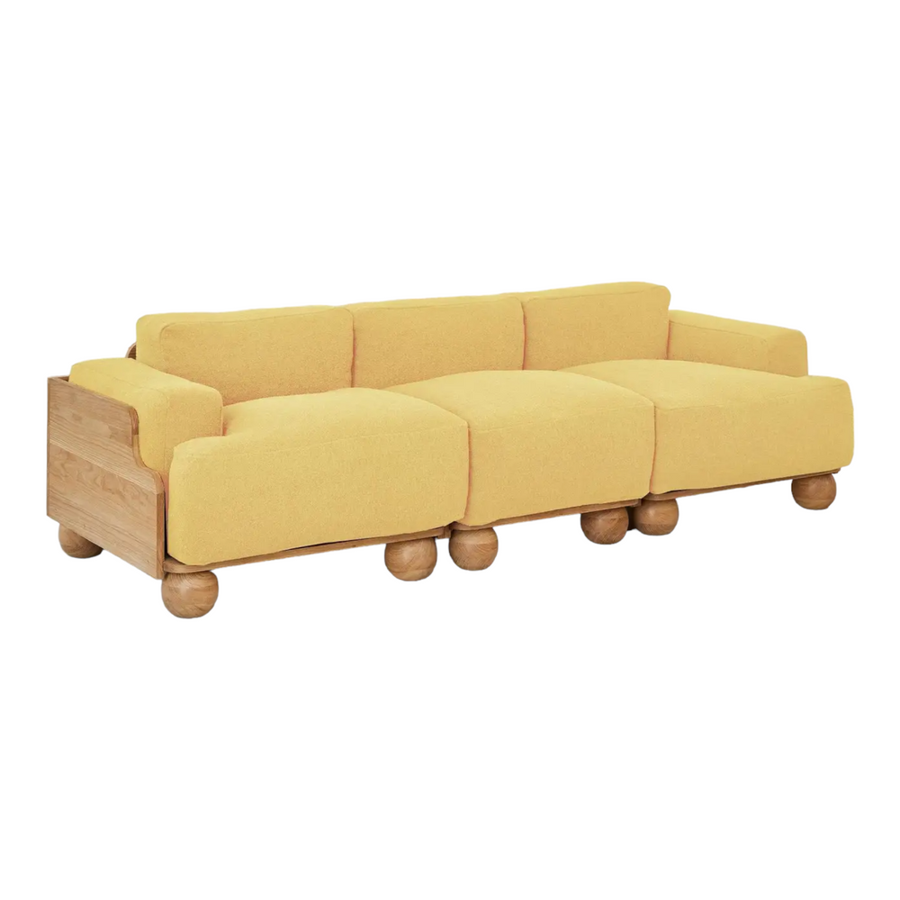 Nismaaya Batson Oak Wood 3 Seater Sofa Yellow 2