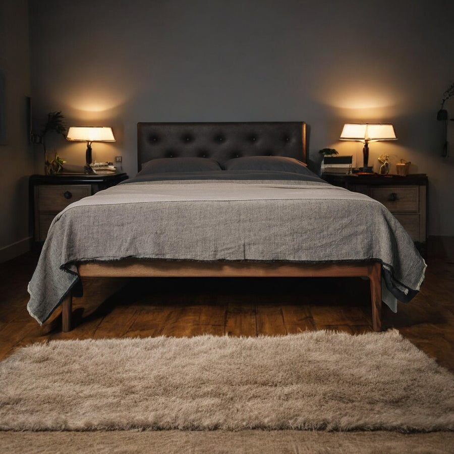 Daichi walnut wood leather headboard wooden bed design