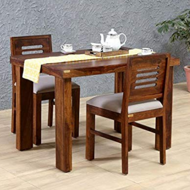 Two Seater wood dining table crome finish