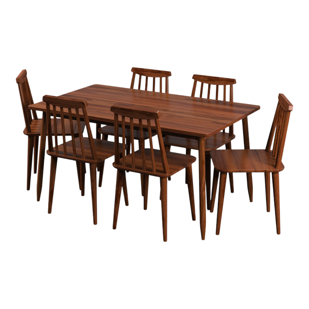 6 Seater Dining Table Set With Chairs dark brown color crome finish