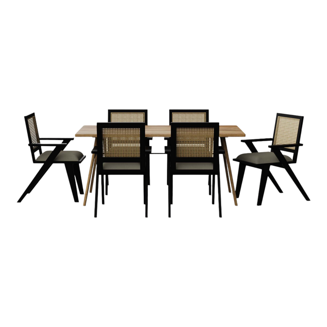 Ekanta 6 Seater Dining Table Set With Rattan Chairs