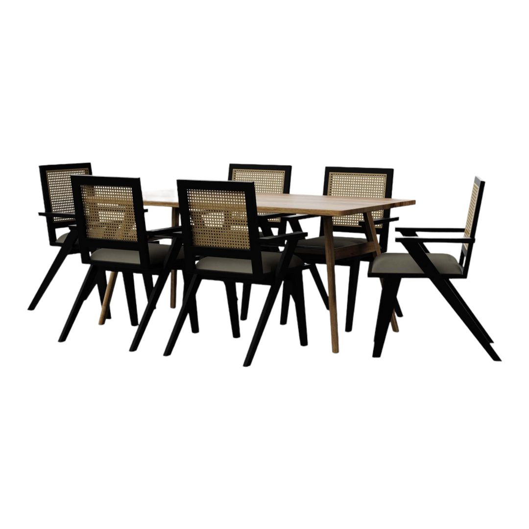 Ekanta 6 Seater Dining Table Set With Rattan Chairs 3