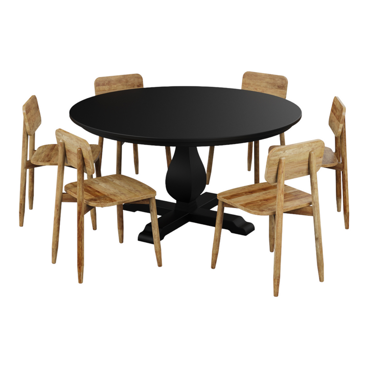 Six Seater Round Dining Table Set black finish