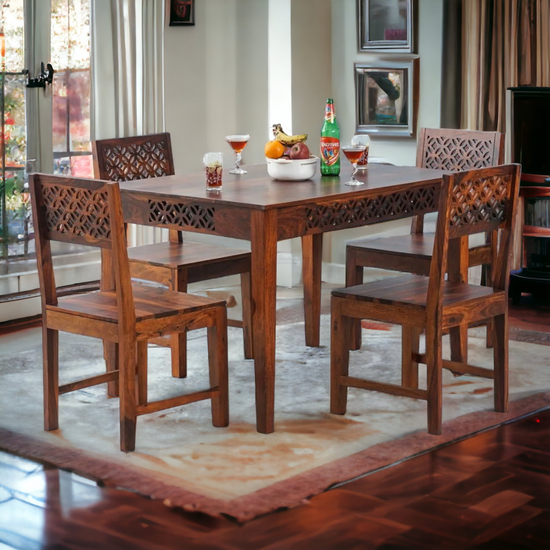 Falcon 4 Seater Sheesham Wood Dining Table Set With Chairs