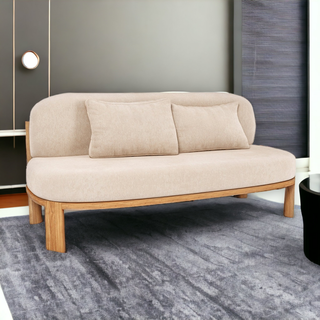 Oak Wood & Boucle 2 Seater Sofa with premium finish