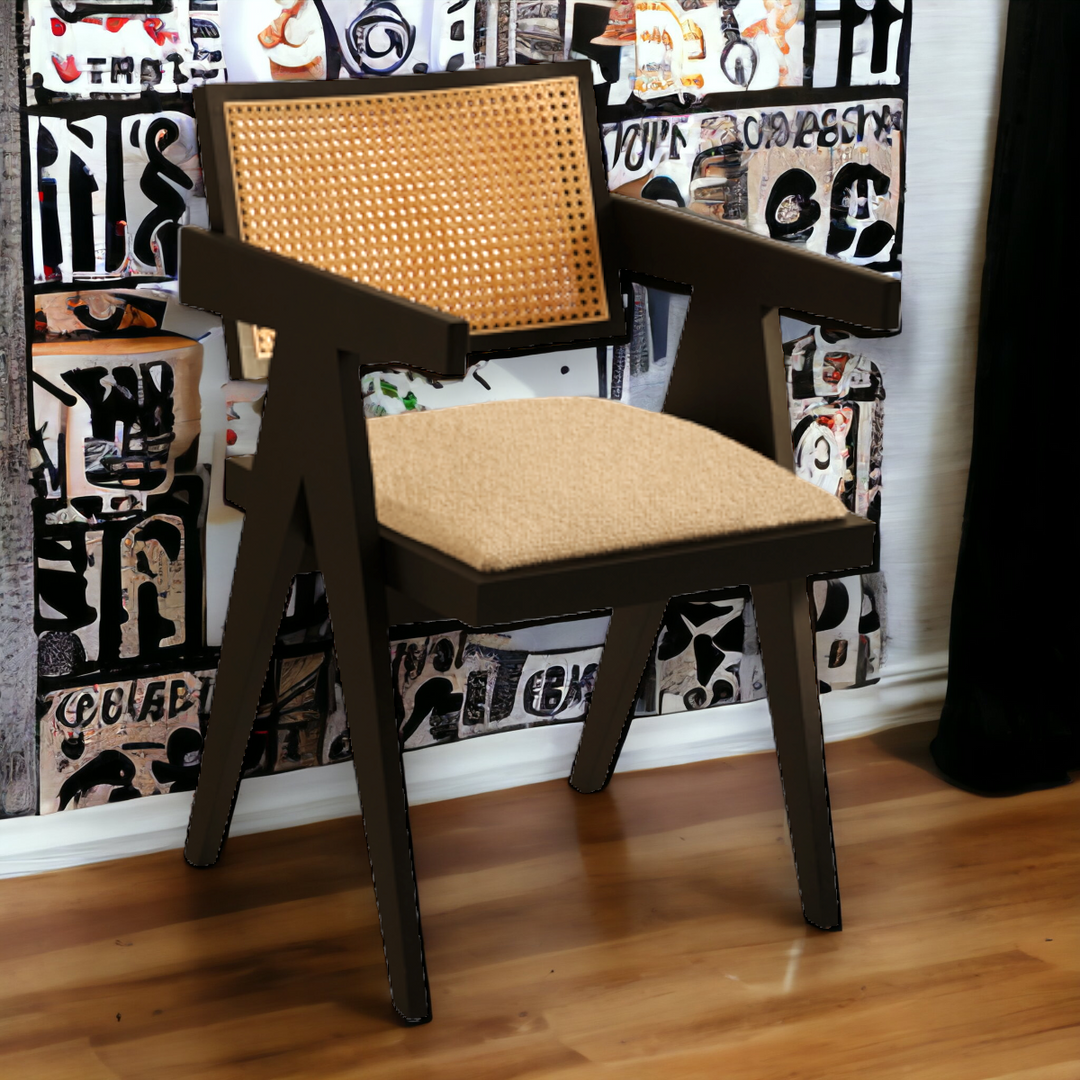 Nismaaya Hilarius Rattan Dining Chair Upholstered Seat Black 01