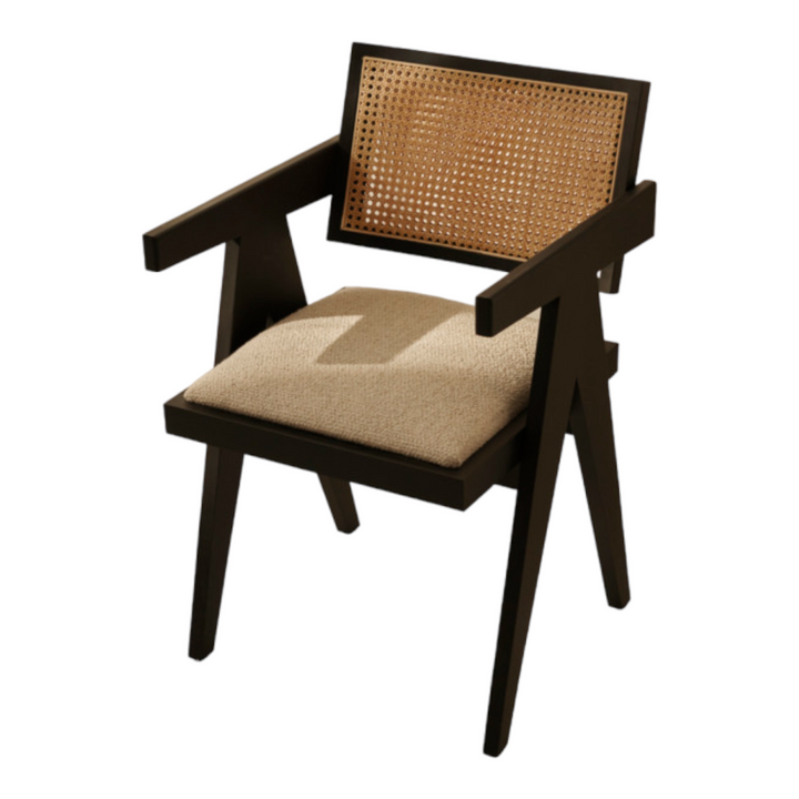 Nismaaya Hilarius Rattan Dining Chair Upholstered Seat Black 1