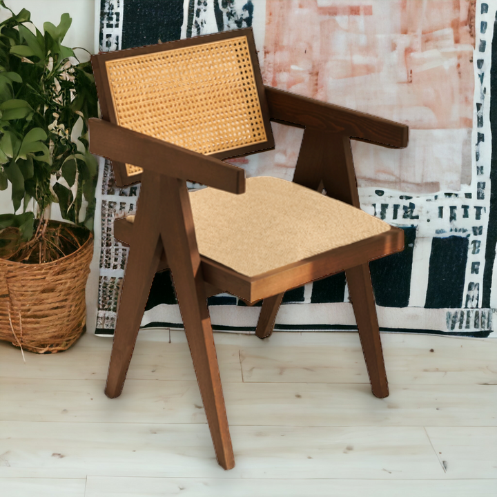 Nismaaya Hilarius Rattan Dining Chair Upholstered Seat Dark Brown
