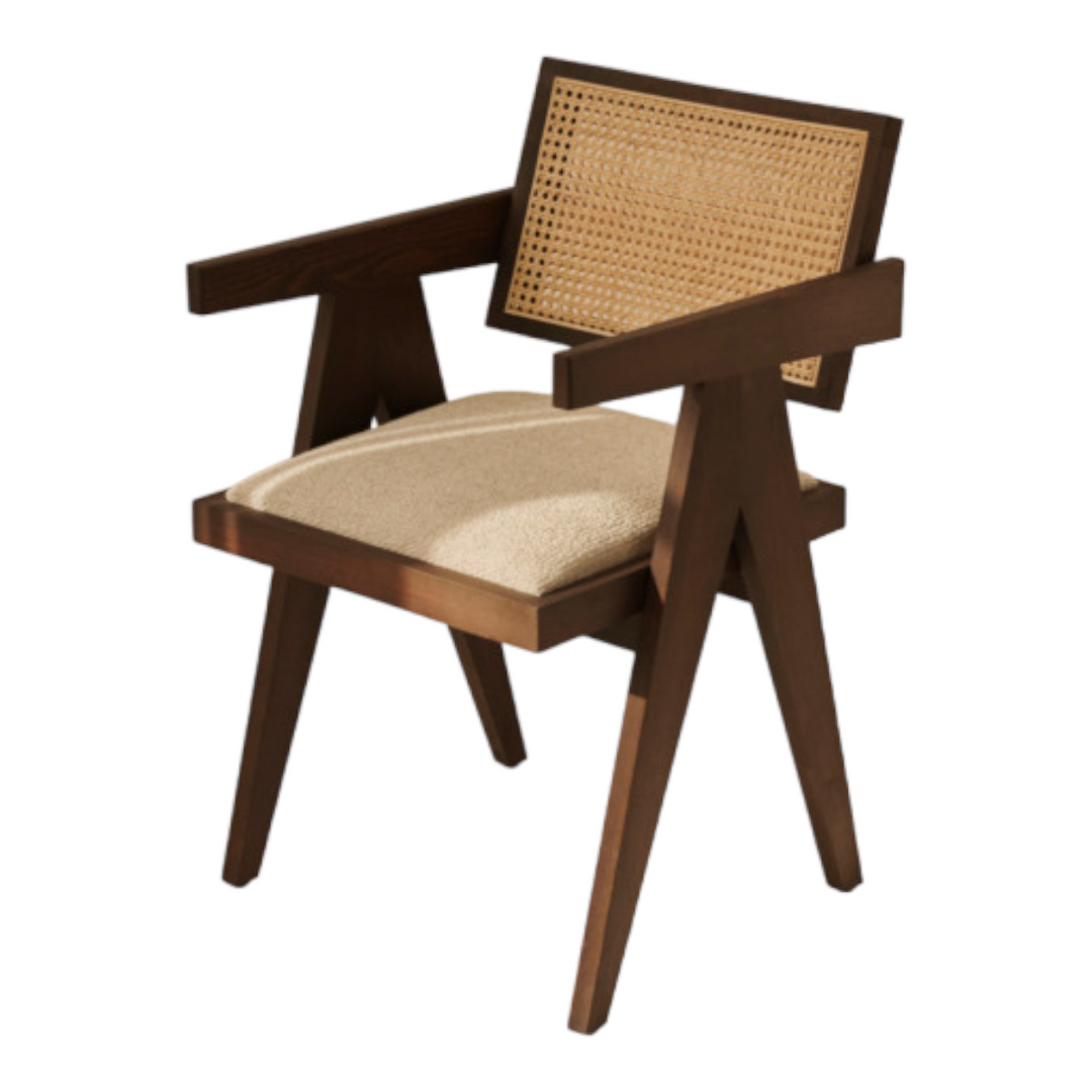 Nismaaya Hilarius Rattan Dining Chair Upholstered Seat Dark Brown 1