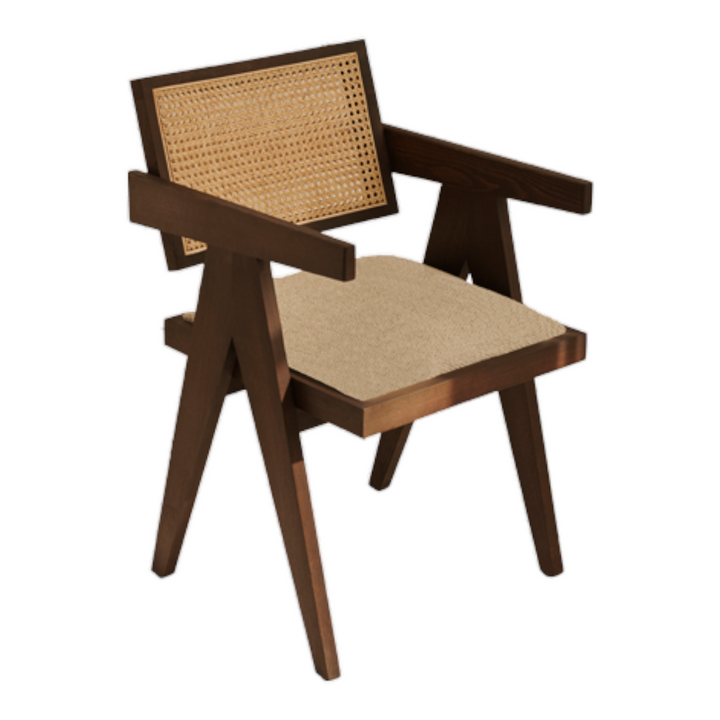 Nismaaya Hilarius Rattan Dining Chair Upholstered Seat Dark Brown 2