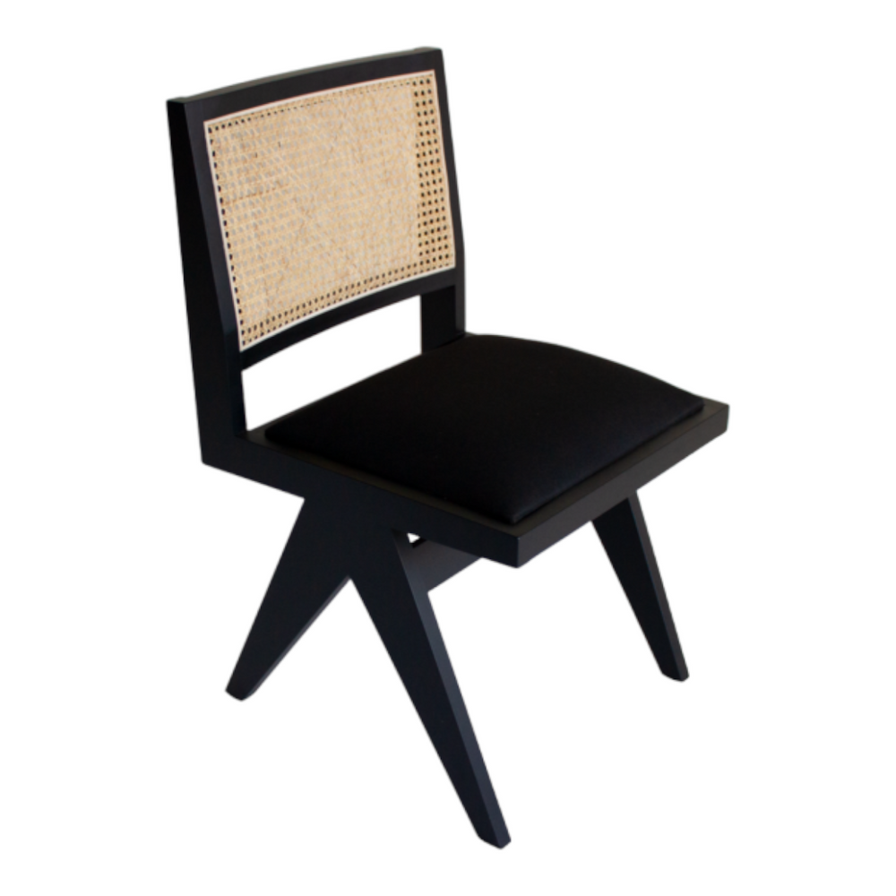 Nismaaya Hilderic Rattan Dining Chair Upholstered Seat Dark Black 2