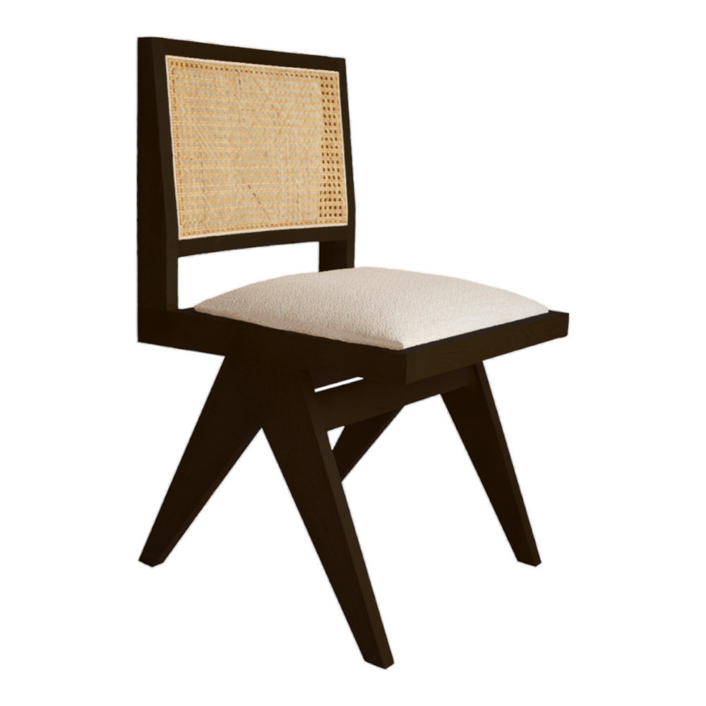 Nismaaya Hilderic Rattan Dining Chair Upholstered Seat Dark Brown 1