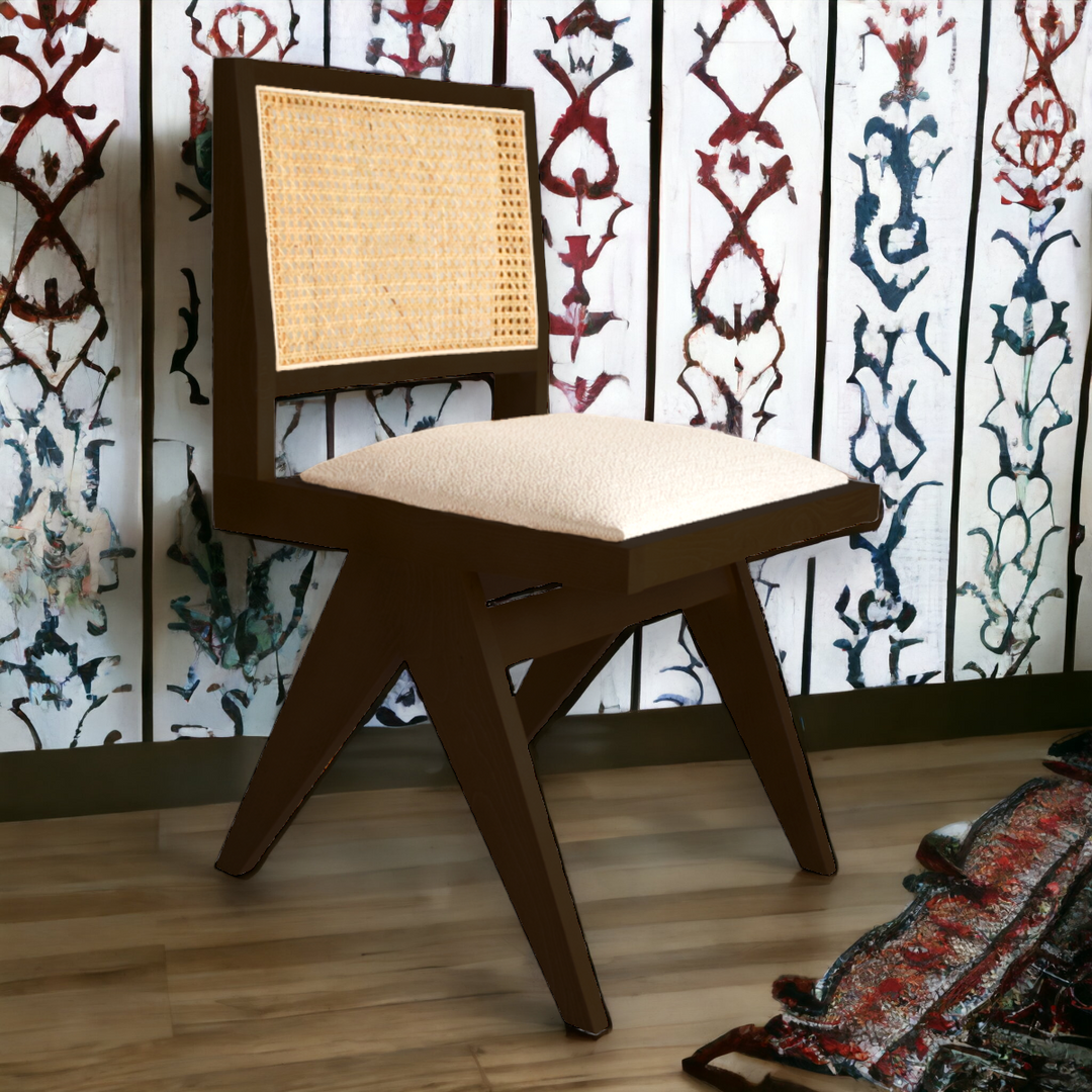 Nismaaya Hilderic Rattan Dining Chair Upholstered Seat Dark Brown