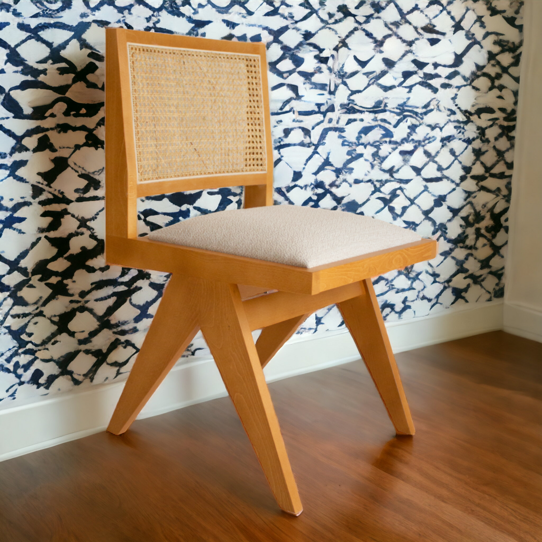 Nismaaya Hilderic Rattan Dining Chair Upholstered Seat Natural