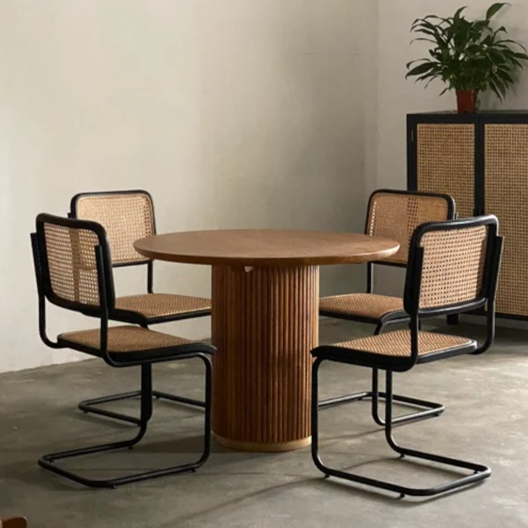 Teak Wood & Rattan, Iron Dining chair set of four buy now