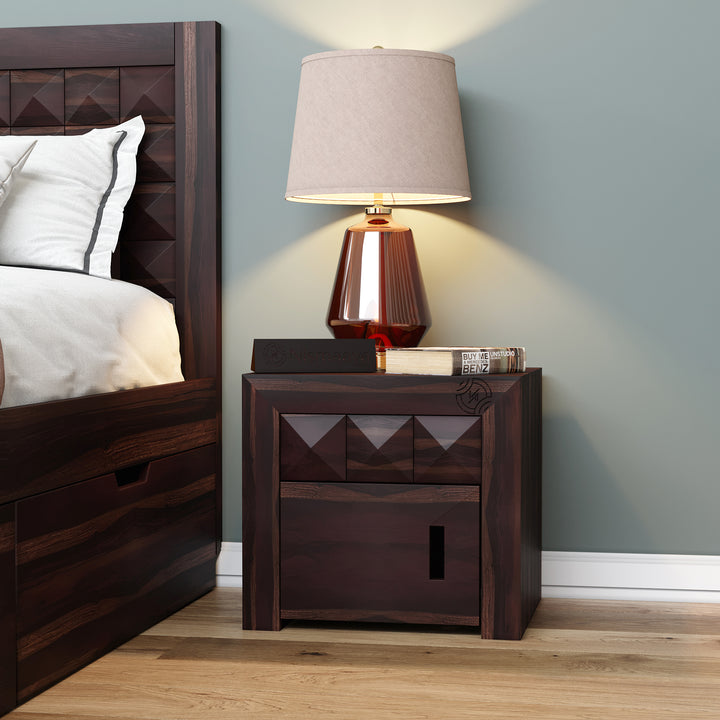 bedside nightstand walnut finish with drawers brown color combination