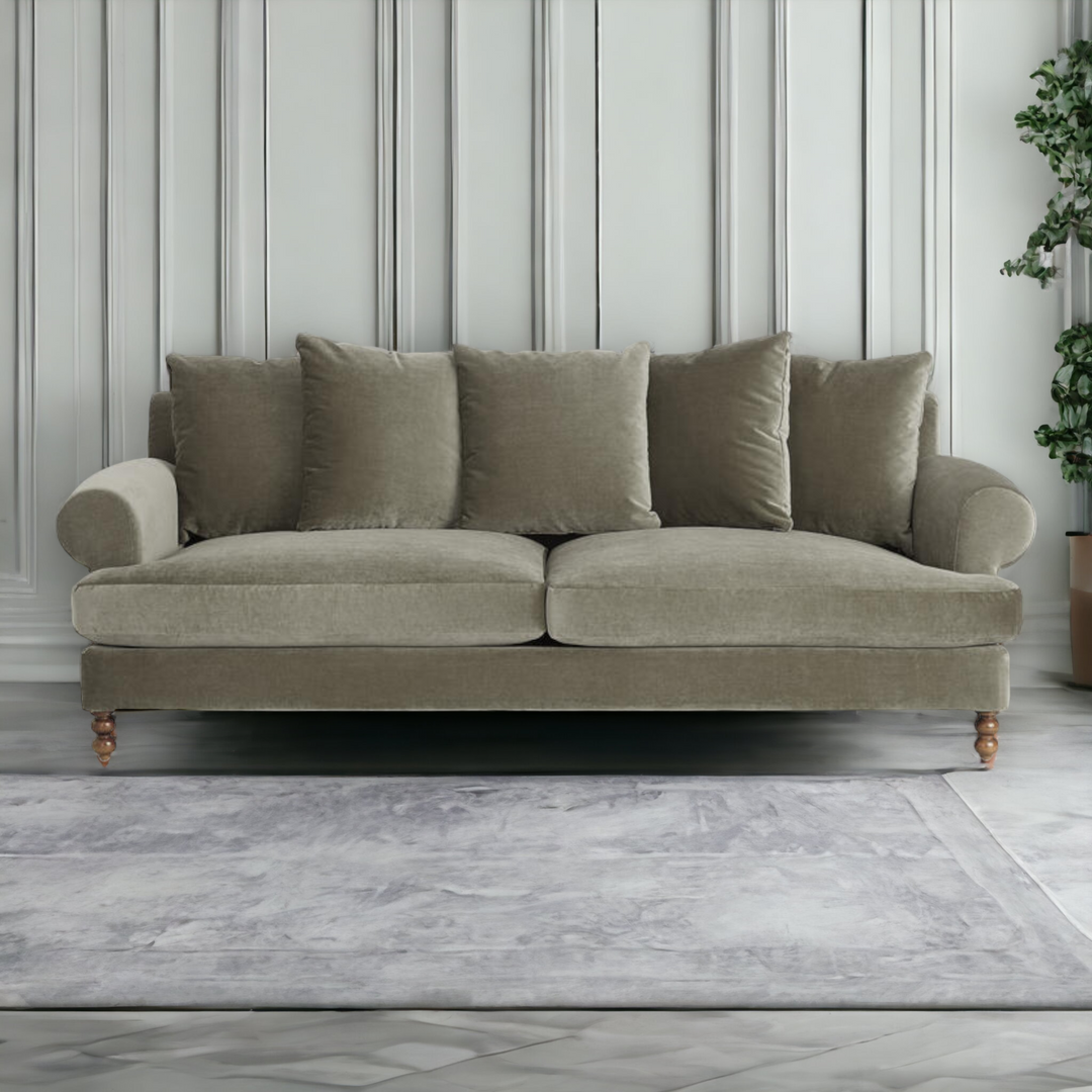 Buy Teak Wood Velvet gray color Three Seater Sofa Online