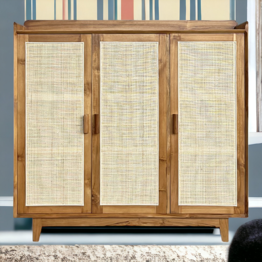 Maia Cane Shoe Rack Teak Wood & Cane – Nismaaya Decor