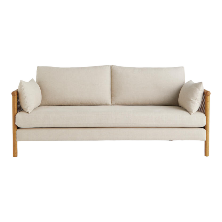 Manora 3 Seater Oak Wood & Rattan Sofa – Nismaaya Decor