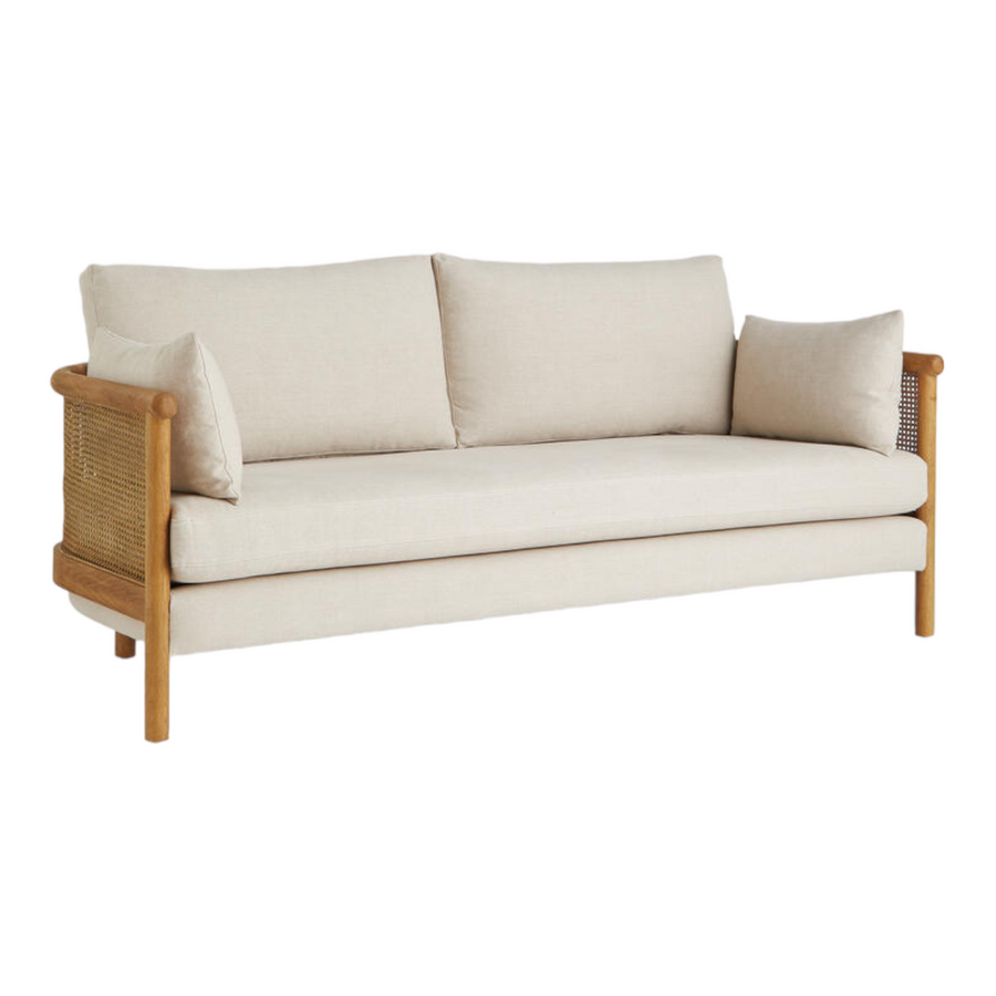 Manora 3 Seater Oak Wood & Rattan Sofa – Nismaaya Decor