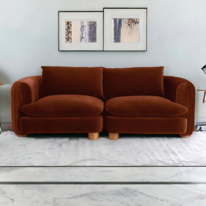Shop Teak Wood Velvet 2 Seater Sofa at nismaaya best price