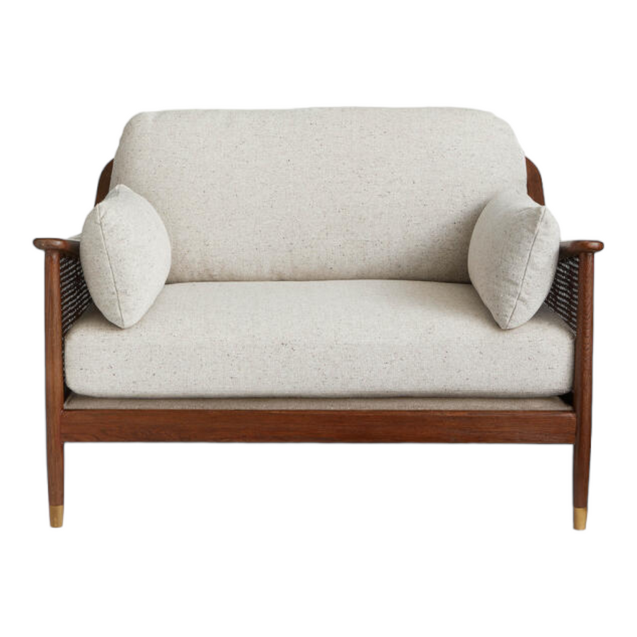 Marika 1 Seater Teak Wood & Rattan, Antique Brass Sofa – Nismaaya Decor