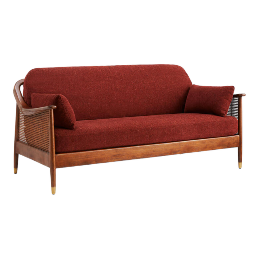 Marika 3 Seater Teak Wood & Rattan, Antique Brass Sofa – Nismaaya Decor