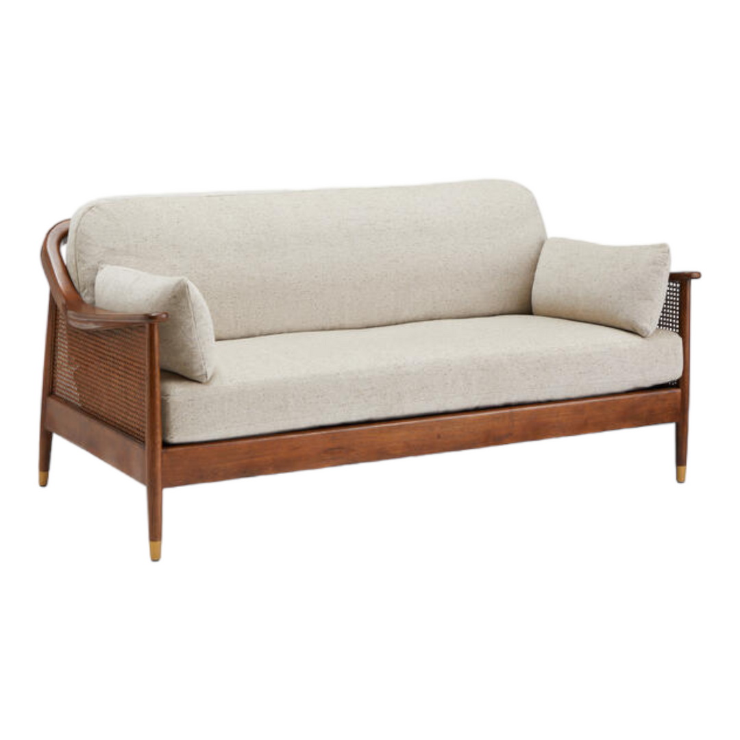 Marika Seater Teak Wood Rattan, Antique Brass Sofa