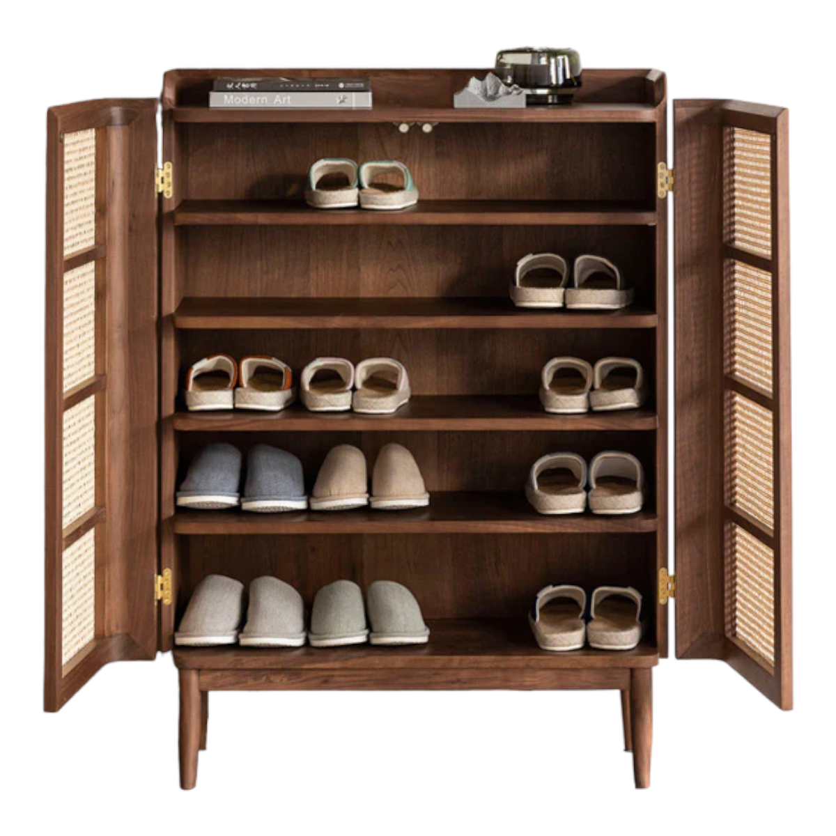 Nakos Cane Shoe Rack Teak Wood & Cane Nismaaya Decor