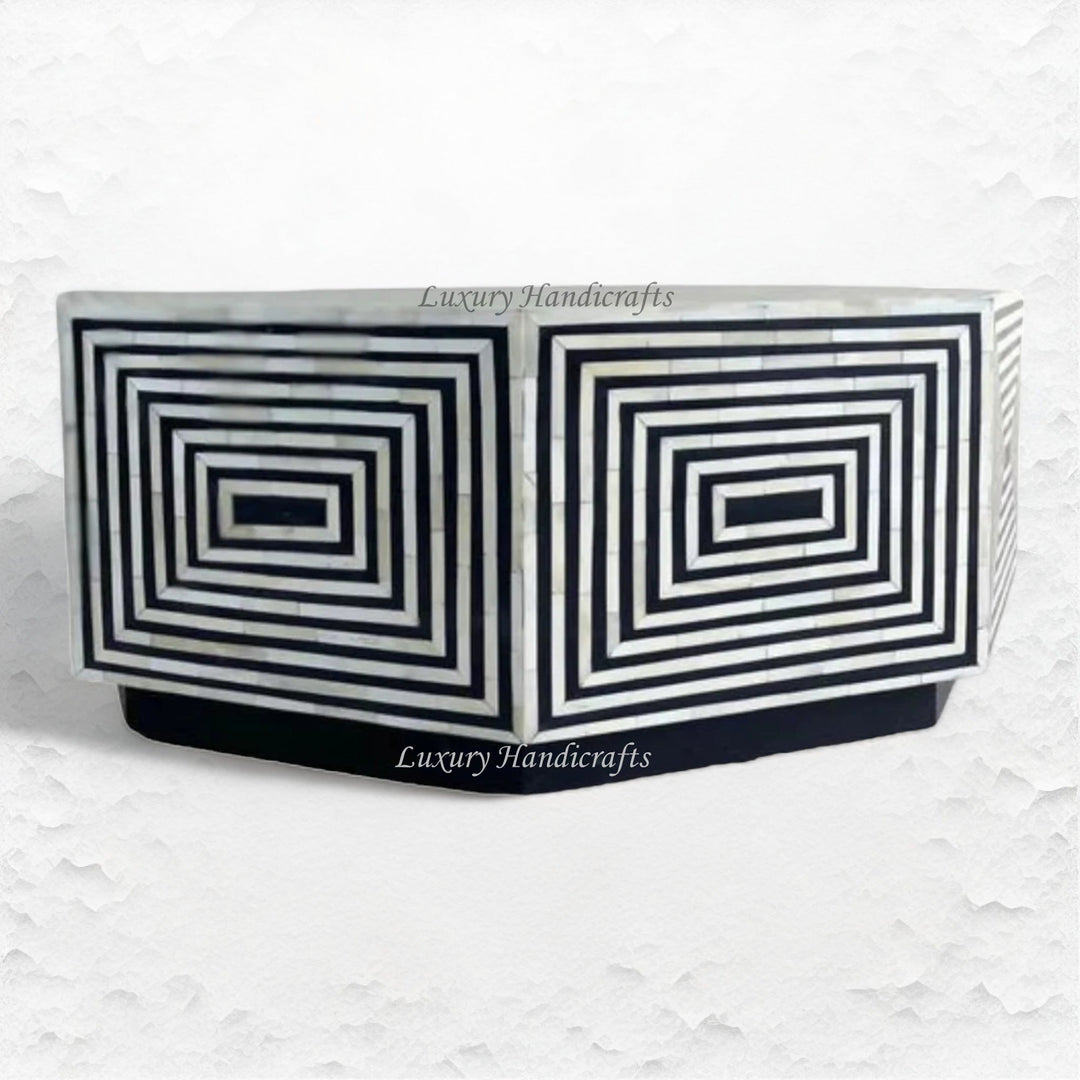 Octagonal Bone Inlay Coffee Table Black