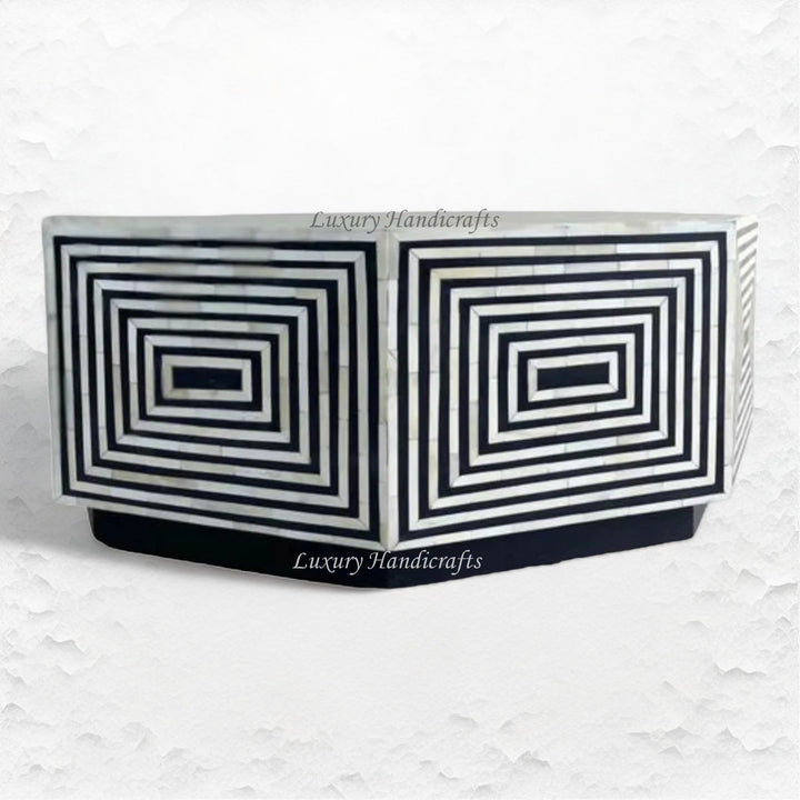 Octagonal Bone Inlay Coffee Table Black