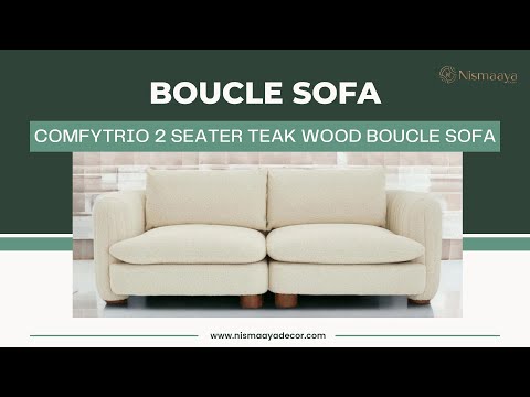 ComfyTrio 2 Seater Teak Wood Boucle Sofa