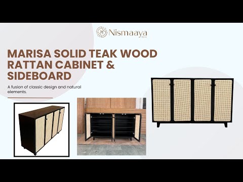 Marisa Solid Teak Wood Rattan Cabinet & Sideboard