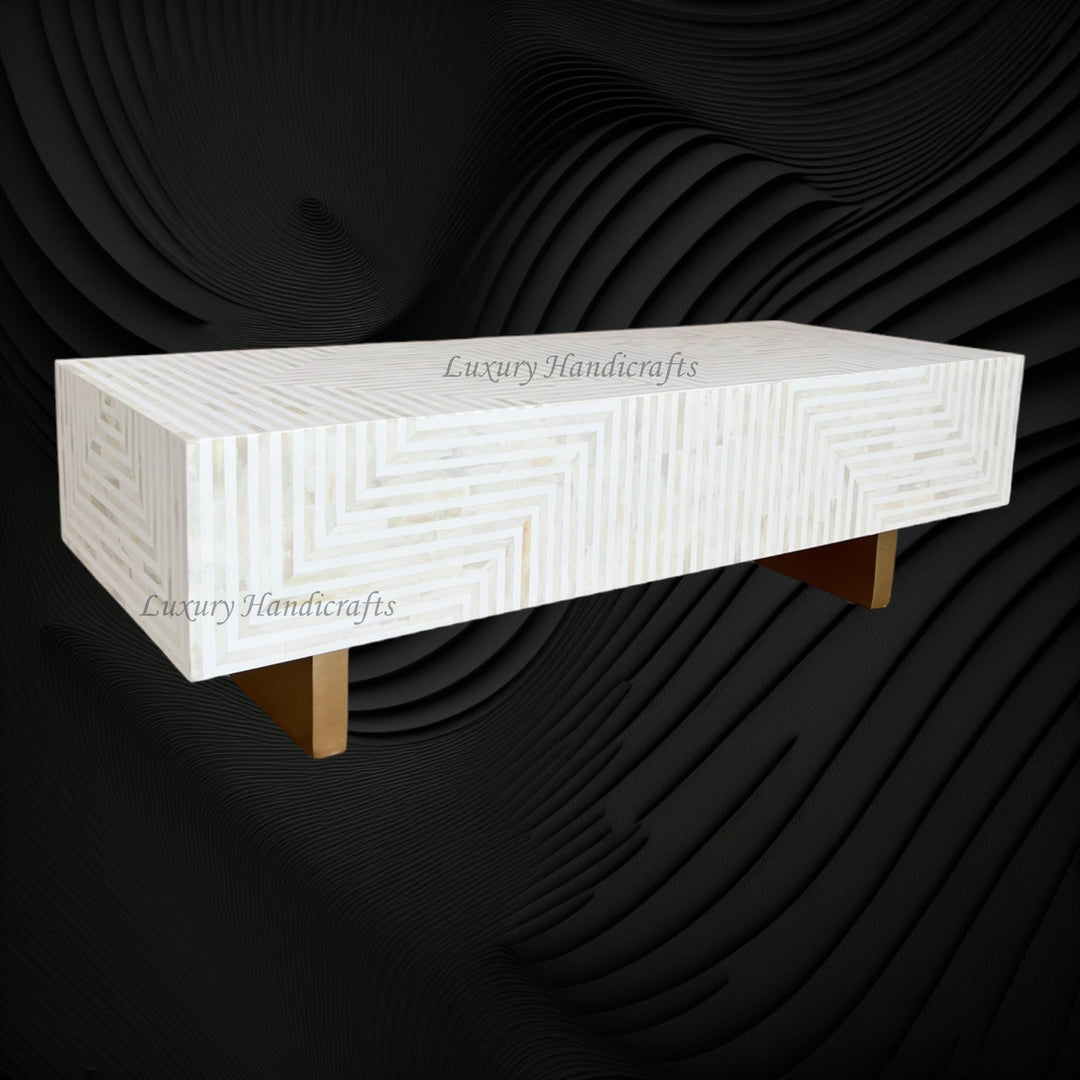 Stripe Bone Inlay Coffee Table White