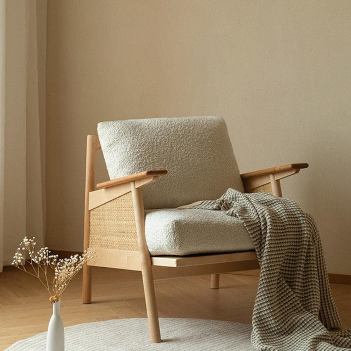 Zoe Solid Ash Wood & Rattan Arm Chair – Nismaaya Decor