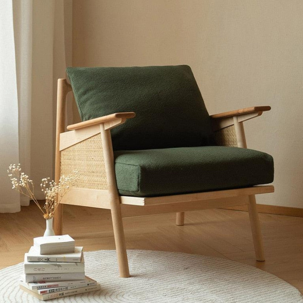 Zoe Solid Ash Wood & Rattan Arm Chair – Nismaaya Decor