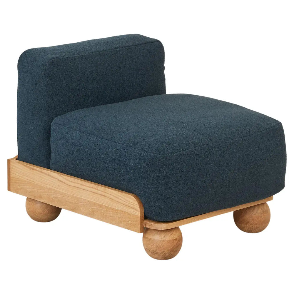 Batson Oak Wood 1 Seater Sofa Blue 2