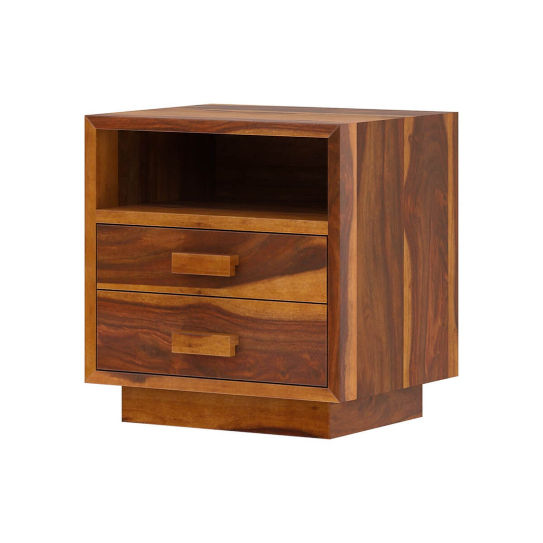 Rustic Solid Wood Nightstand with Two Drawers