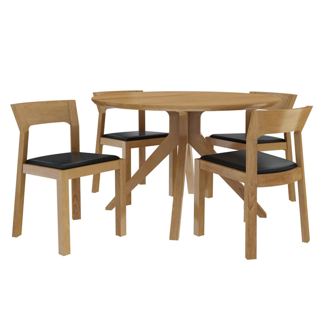 Abe 4 Seater Cross Leg Modern Round Dining Table Chair Set 2