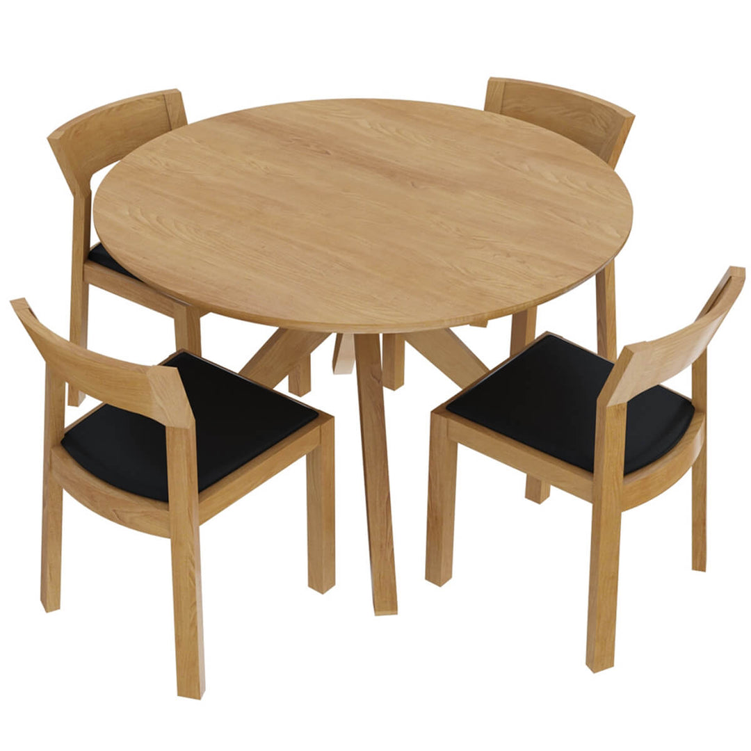 Abe Seater Cross Leg Oak Wood Modern Round Dining Table Chair Set