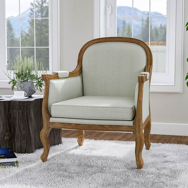 Abdiel Solid Teak Wood Upholstered Accent Chair