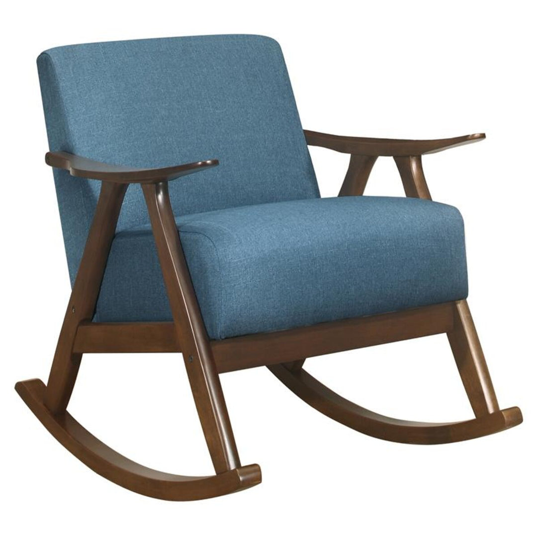 Nismaaya Alec Fabric Rocking Chair In Dark Walnut & Blue